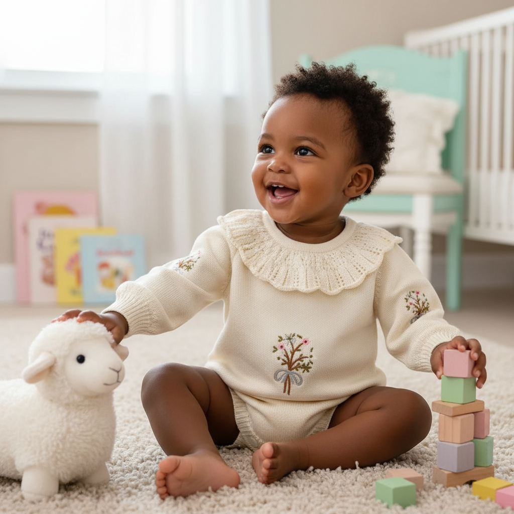 Bébé noir jouant naturellement avec la barboteuse